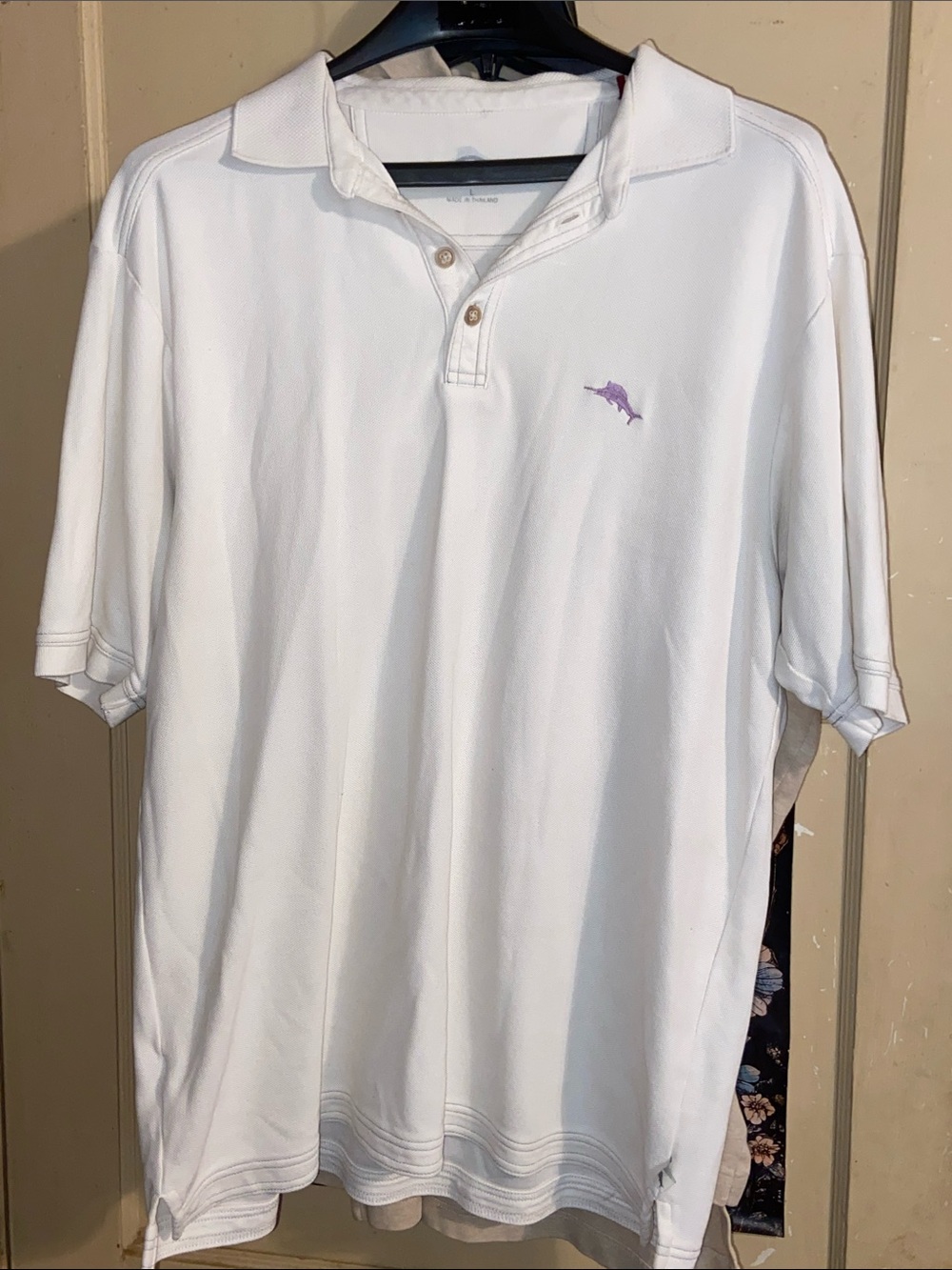MENS CREAM POLO SHIRT Purple Marlin Logo TOMMY BAHAMA